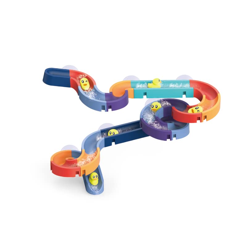 Jouets de Bain pour Bébés, Ensemble de Jouets de Piste d’Assemblage de Bricolage, Pipeline de Douche Pistes de Diapositive de Canards, Jeu de Bain Jouet éducatif de Jeu d’Eau pour Enfants (34pcs-B)