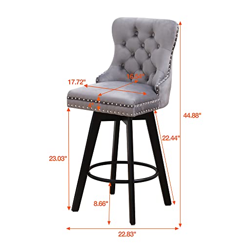 Orrd Swivel Bar Stools Set Of 2, Modern Velvet Button Tufted Upholstered Counter Height Chair With Back Round Ring For Home Bar Kitchen Breakfast Island (Grey) #TOP2