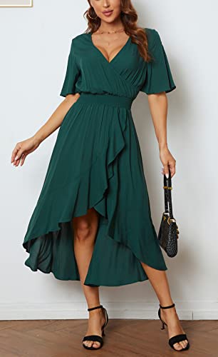 Image of Kormei Womens Short Sleeve Floral Maxi Dress High Low V-Neck Flowy Party Long Dresses