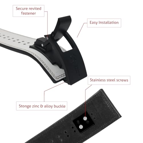 Image of 13MM Lever Gym Belt for Men & Women | 100% Full Grain Genuine Leather Powerlifting Belt | IPF Standard Weight Lifting Belt | White Belt with Black Buckle | Size X-Large