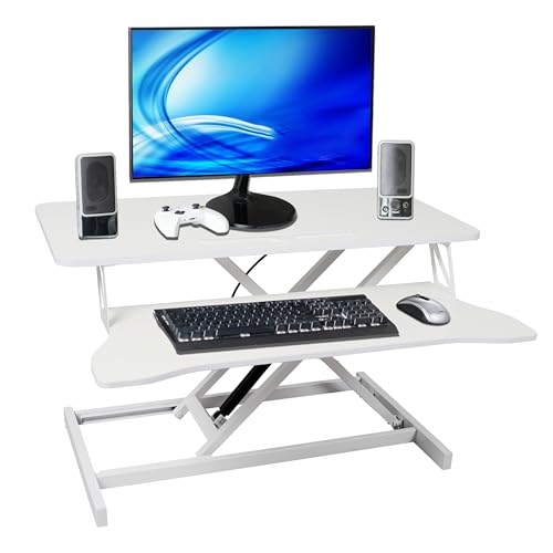Legendstone Standing Desk Converter, 32" Wide, Height Adjustable Sit Stand Up Desk Riser with Keyboard Tray, Desktop Workstation for Home Office Computer Laptop, White