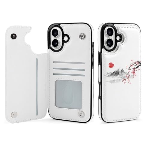 iPhone16Plus用ケース 手帳型 富士山 桜 さくら 和風柄 日本画 水墨画 水彩絵 アイフォン16Plus用ケース 背面 財布型 2024年 スマホケース PUレザー カード収納 スタンド機能 おしゃれ