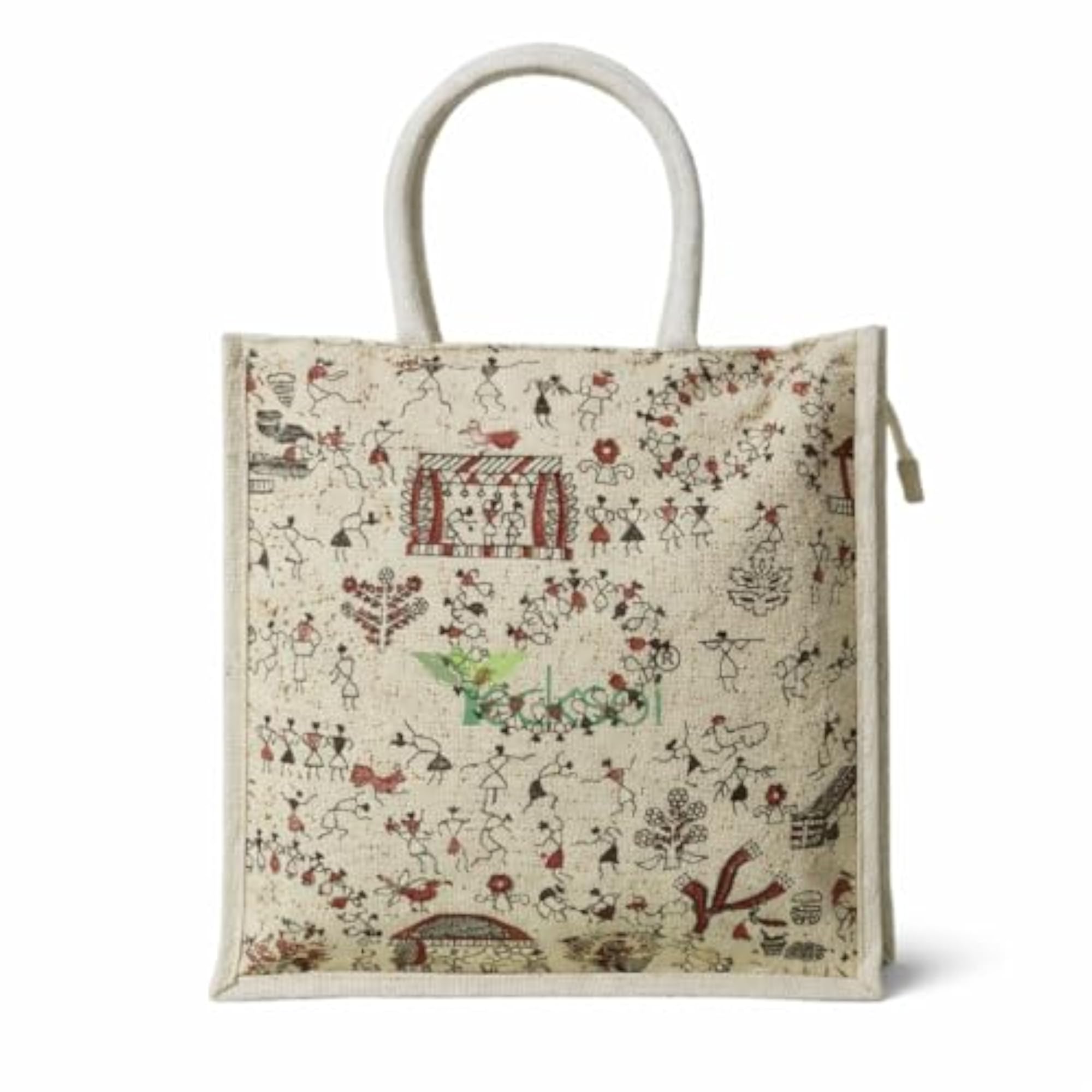 Eco Friendly Jute Fabric Handbag with Zipper, Dual Straps