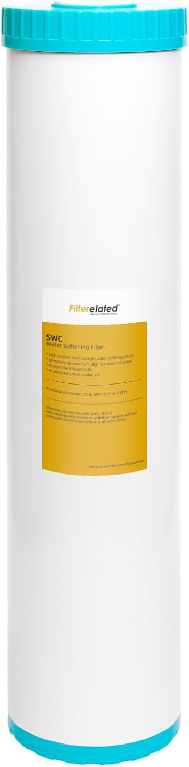 Filterelated Water Softener Filter Cartridge, 4.5 x 20 Inch Whole House Replacement, Fits Standard 4.5"x20" Housings, Removes Hardness & Prevents Scale
