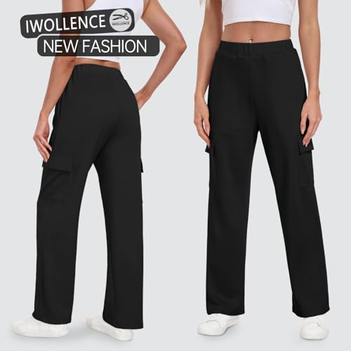 IWOLLENCE Womens Cargo Sweatpants Baggy Wide Straight Leg Sweats Pants with Pockets4