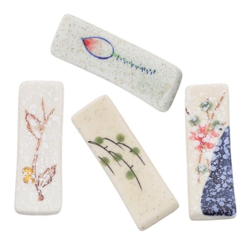 DRESSOOS 4個 釉下彩和風箸置き 食卓用セラミックカトラリーホルダー 安定設計で箸 スプーン フォーク対応 テーブルデコレーションおしゃれ