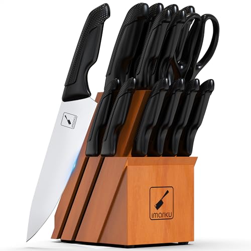 imarku Japanese High Carbon Stainless Steel Knife Set - 14PCS Knives Set for Kitchen, Dishwasher Safe, Comfortable Non-slip Handle, Built-in Sharpener