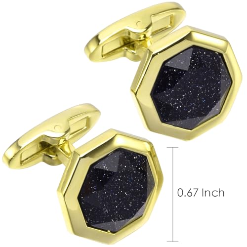 Mancuernillas Octagon Goldstone chapadas en oro para hombre miniatura 4