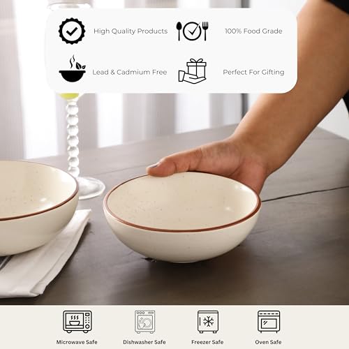 Image of miah decor Ceramic Serving Bowl | Speckled Ivory Rustic Stoneware Style Bowl for Rice, Curry, Gravy & Salad | Deep Multipurpose Serving Dish for Parties & Family Meals (Style 13)