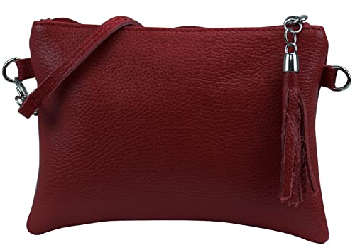 SH Leder Anny G248 Sac à bandoulière en cuir véritable Petit sac de soirée 22 x 15 cm, rouge foncé