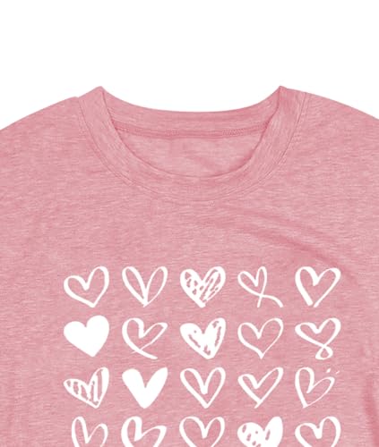 Image of Valentines Shirts for Women Valentine Love Heart Printed Graphic Tshirt Cute Girls Casual Top Lightpink
