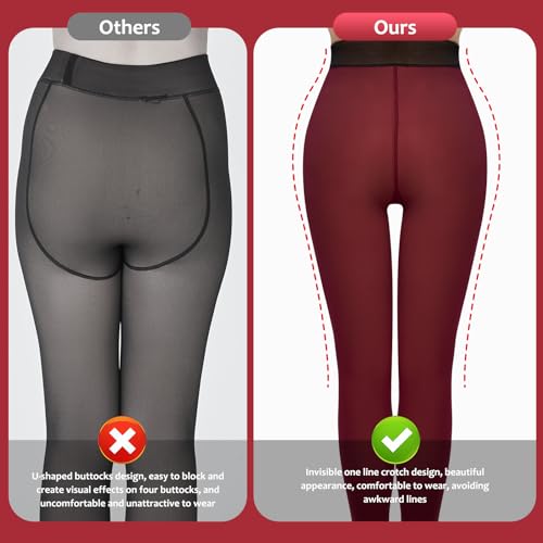 Image of UISLII Fleece Lined Tights Women, Warm Pantyhose leggings Women,Fake Translucent Thermal Skin Colored Tights for Winter