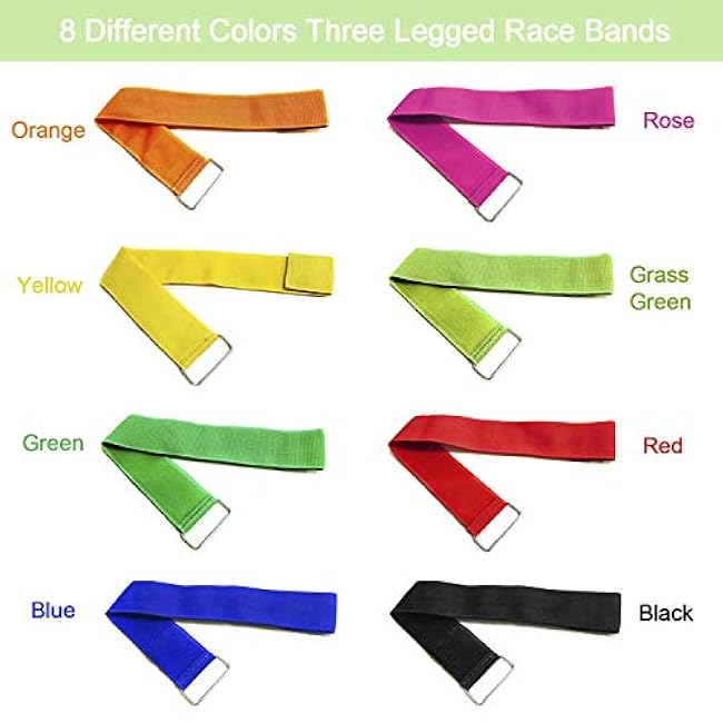 8 Colors 3 Legged Race Bands, Three Legged Race Durable Firm Elastic Tie Rope Colorful 3 Leg Race Band for Party Game Outdoor Fun