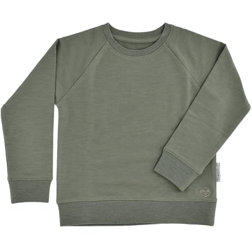 Woolino Soft Merino Wool Kids Sweatshirt - Crewneck Pullover Sweatshirt for Boys & Girls - Breathable, Moisture-Wicking & Temperature-Regulating Sweater, Olive, 1-2 Years