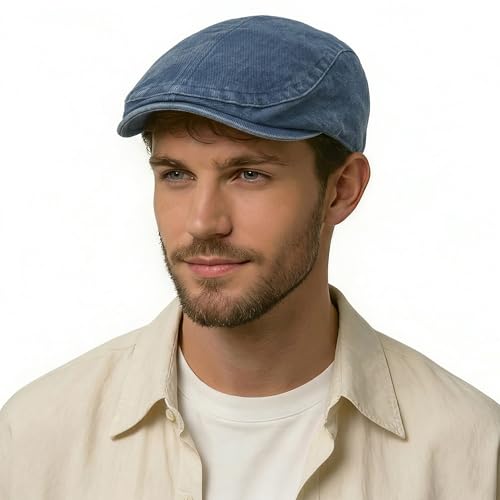Image of ZLYC Men Cotton Flat Cap Summer Scally Ivy Gatsby Newsboy Beret Driver Cabbie Hunting Hat