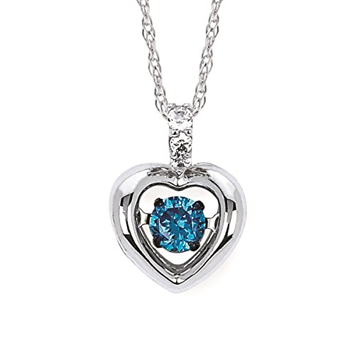 Brilliance in Motion 14K White Gold Dancing Blue Dainty Diamond Heart Pendant Necklace, 18" (1/6 cttw.)