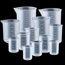 Coopay 12 PCS Plastic Beakers Plastic Graduated Cups Clear Multipurpose Epoxy Mixing Measuring Cup, Liquid Container Beaker in 50ml/100ml/200ml/300ml/500ml/1000ml for Resin, Epoxy, Mixing Paint