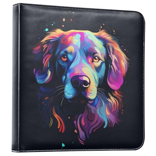 JIPONI Colorful Dog Close-up Large Photo Album, DIY Leather Cover Scrapbook Albums for 4x6 5x7 6x8 Pictures, Self Adhesive Memory Book for Wedding, Baby, Family
