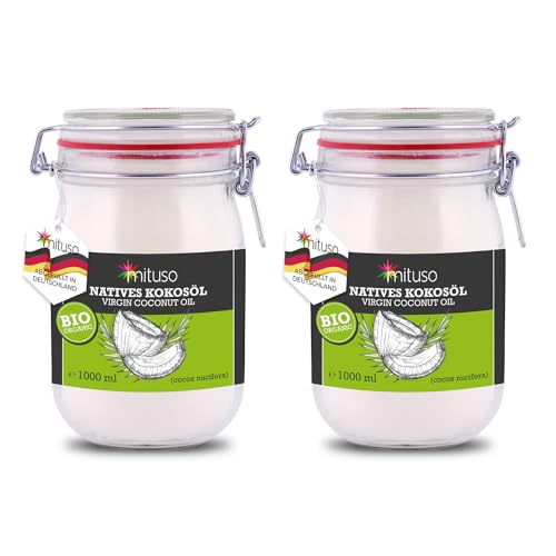mituso Bio Kokosöl, nativ, 2er Pack (2 x 1000 ml) im Bügelglas