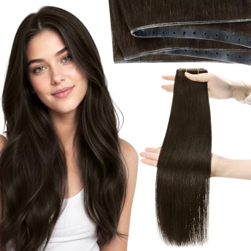 Image of Moresoo Butterfly Weft Hair Extensions Human Hair, Dark Ash Brown