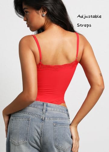 Image of Navneet Women Sexy Lace Bodysuit Lace Trim High Cut Thong Spaghetti Strap Cami Bodysuit Going Out Tank Tops Body Suit