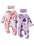 Tearfuty Baby Girl Romper Clothes Cotton One Piece Long Sleeve Jumpsuit 2 Pack（3-6 Months）