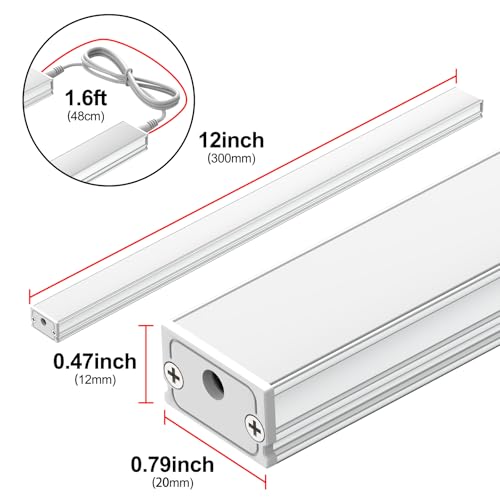 Image of ASOKO Under Cabinet Led Light Plug in, Dimmable Daylight White 4500K, 3 Pack 12 inch Linkable Led Under Counter Lights for Kitchen, Shelf, Workbench, Cupboard, ETL Listed Plug 24V, UNO-LK 4500K