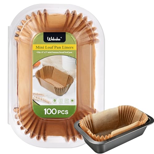 Webake 100Pcs Unbleached Parchment Paper Mini Loaf Pan Liners for 6x3 Small Banana Bread Pan, Ready-to-Use, Non Toxic Baking Papers