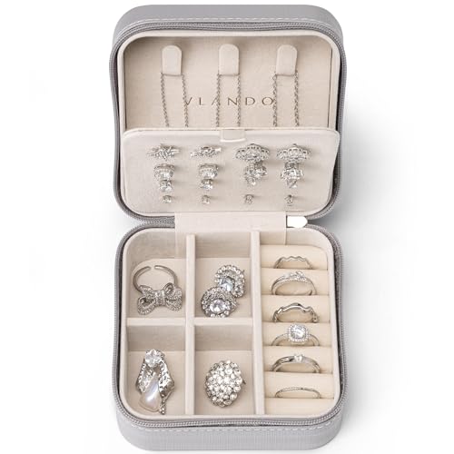 Vlando Travel Jewelry Case, Small Travel Jewelry Organizer Box for Girls Women - Grey S 1 Grey