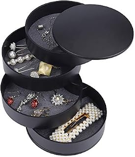 ISIYINER Jewelry Organiser Box Mini Travel 360 Degree Rotating Jewelry Storage Case with 4 Layers for Rings, Earring, Necklaces