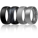 Picture of Egnaro Silicone Rings for Men with Half Sizes Inner Arc Ergonomic Breathable Design 7 Rings / 4 Rings / 1 Ring - Rubber Wedding Bands 8mm Wide 2.5mm Thick