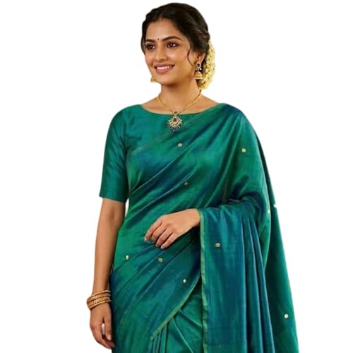 CONNECT ME SILKS Tissue Saree with Gini Work Motifs | Peacock Colour Saree for Women | Women's Dual Tone Design | Blouse Piece Included with Tassel for Weddings and Festive Events