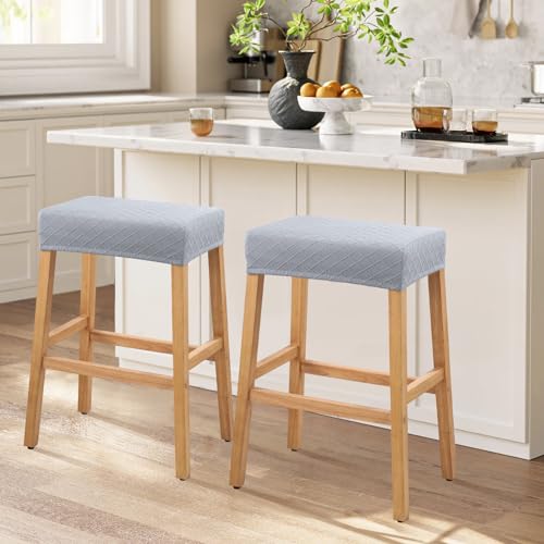 Image of YISUN Stool Covers Rectangle - 2 Pack Stretch Waterproof Saddle Seat Cover Counter Bar Stools Bar Chairs Covers Kitchen Island Chairs Cushion Protector