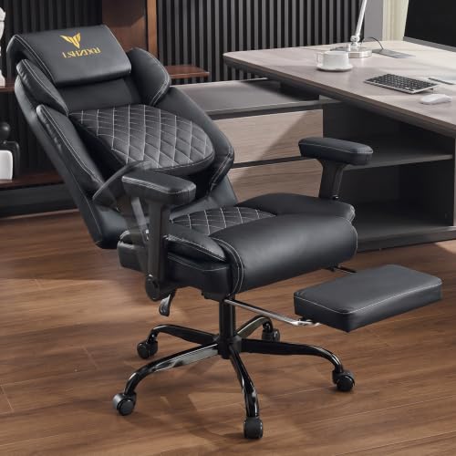 Image of Big Tall Office Chair with Footrest, PU Leather Executive Desk Chair Black