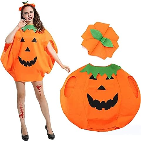 Halloween Pumpkin Costume for Adult - Unisex Cute Halloween Party Fancy Dress Clothes Outfits Funny Cosplay Outfit Orange Costumes with Pumpkins Hat for Teens, Women, Men, Ghost Festival One Size Cover