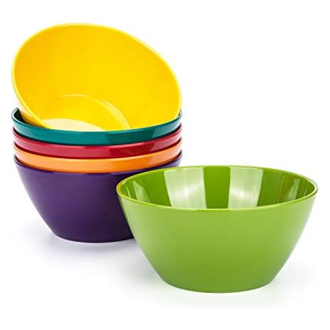 KOXIN-KARLU 6-inch Melamine Bowls, 26-ounce Cereal Bowls Salad Bowl, set of 6 Multicolor | 100% Melamine, Dishwasher Safe, BPA Free Cover