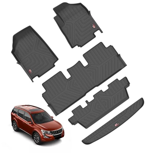 Image of GFX TPV Premium 3D Life Long Car Floor Mats Compatible with XUV-500 (2012-2021) Onwards with Trunk Mat, Black
