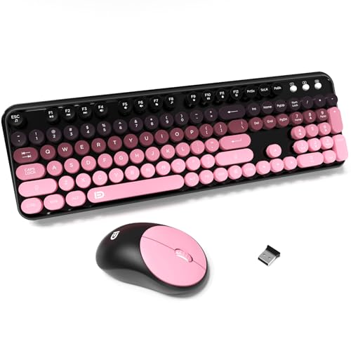 Image of Wireless Keyboard and Mouse Combo, Cute Colorful Keyboard and Mouse, Full-Size Retro Typewriter Keyboard with 2.4GHz Plug & Play, for Windows 11 /10 /7, Laptop, PC -BlackBerry