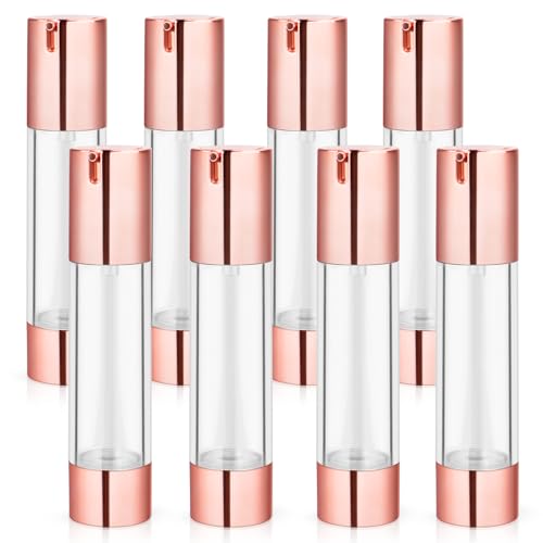 8 Pcs 50ml/1.7oz Airless Pump Bottles Empty Vacuum Bottle Rose Gold Travel Size Cosmetic Containers for Liquid Foundation Lotion Moisturizer Shampoo Make Up