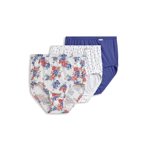 Jockey Women's Underwear Elance Brief - 3 Pack, Future Dusk/Grape Brush Dot/Floral Wallpaper, 7