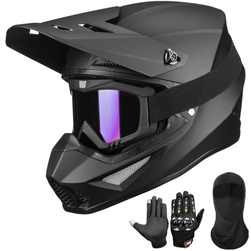 Auboa Adult Dirt Bike Helmets Motocross ATV Off Road UTV Four Wheeler MX Electric Dirtbike Helmet with Goggles Gloves Mask DOT Model MT766 (Matte Black L)