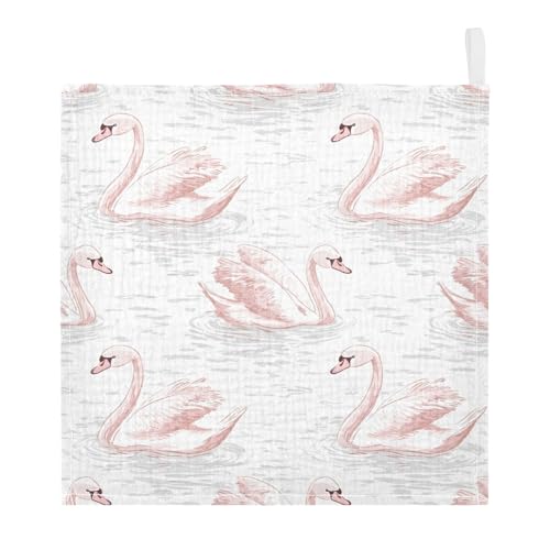 Image of vvfelixl Pale Pink Swans Baby Burp Cloths Baby Muslin Washcloths for Boys Girls Cotton Babys Face Towel for Newborn Infants Soft and Absorbent 11.8 X 11.8 in, 5 Pack