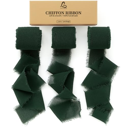 Ligtmor Fita de gaze de seda, feita à mão com franjas, total 3,8 cm x 19,2 m, conjunto de fitas para convites de casamento, ramos de noiva, presentes, embalagens, bricolage