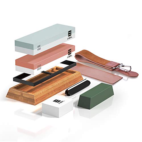 Knife Sharpening Stone Kit, AASELM Professional Water Stone Set, 2 in 1 Grit