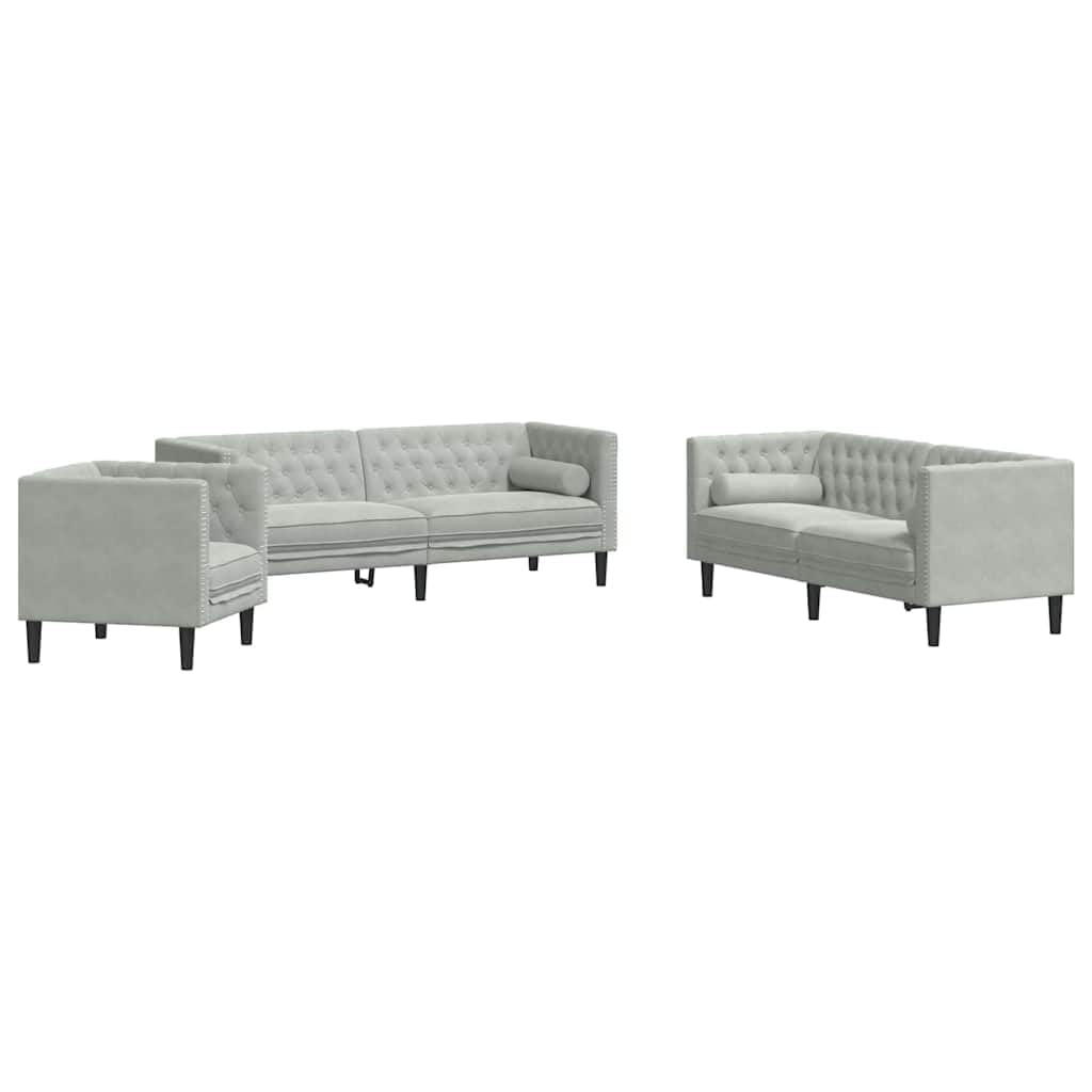 Wohnzimmer-Sofa, 3-teilig, hellgrau, 194 x 74,5 x 70,5 cm