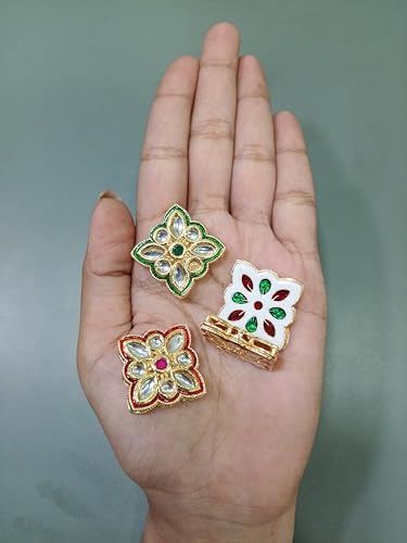 Image of Satra Tarders Meenakari Kundan Beads for DIY Jewellery Making Rakhi Making | Size : 25mm | Qty : 4pcs | Red