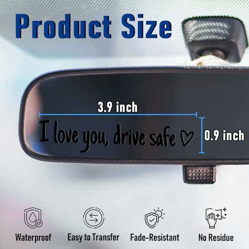 Image of 3Pcs I Love You Drive Safe Mirror Sticker, Cute Car Decal for Rearview Mirror Window Windshield Bumper,Vinyl Letter Sticker,Funny Car Accessories for Girls Women Men Gifts,Drive Reminder Decal (Black)