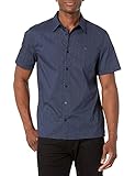 Calvin Klein Men's Short Sleeve Button Down Stretch Cotton Shirt, Sky Captain Stripes, L