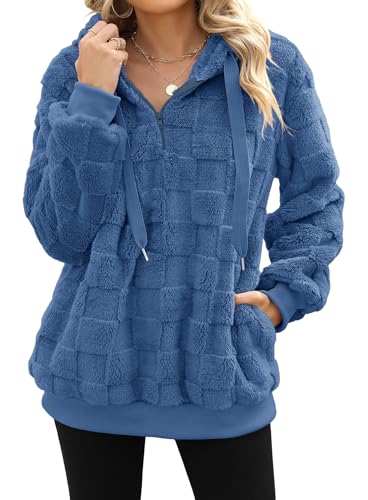 Yanekop Womens Fuzzy Fleece Pullover Oversized Sherpa Jacket Half Zip Pullover Sweaters Winter Faux Fur Jacket Coat
