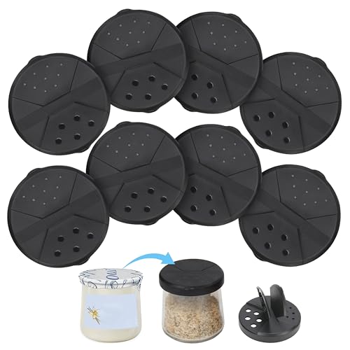 Spice Shaker Lids Only Compatible with Oui Yogurt Jars(5 oz Jar) 8 PCS Durable Ajustable Shaker Lids Food-Grade Spice Dispenser Tops Dishwasher Safe (Jars Not Included)
